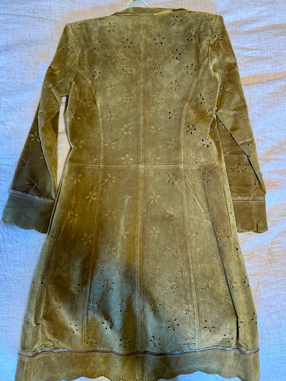 Scalloped Suede Trench Coat in Brown - Picture 7 of 8